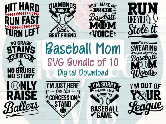 Baseball Mom SVG Bundle: Graphics & T-Shirt Designs