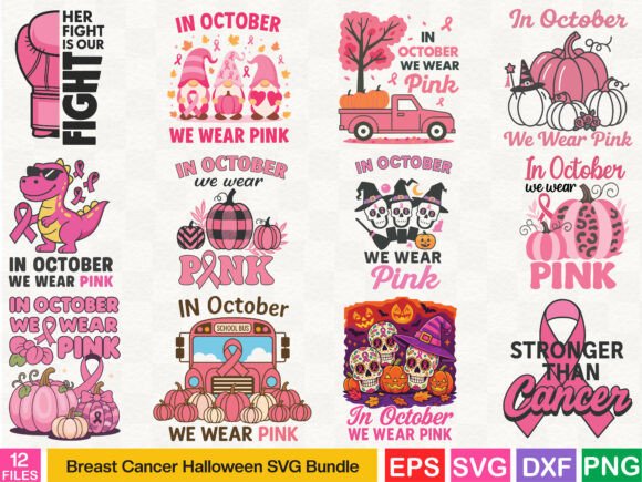 Breast Cancer Halloween SVG Bundle: Graphics & T-Shirt Designs