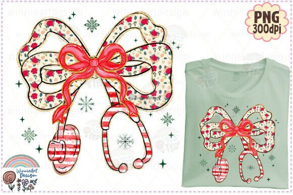 Christmas Nurse Stethoscope Floral T-Shirt Graphics
