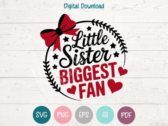 Little Sister Biggest Fan Baseball Bow Graphics