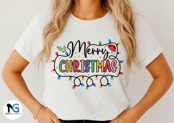 Merry Christmas Light T Shirt Vector: Graphics for Festive T-Shirt Designs