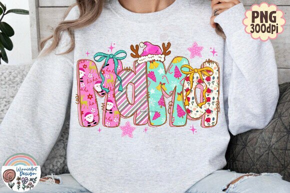 Preppy Mama Pink Christmas Floral Cute Graphic for T-Shirts
