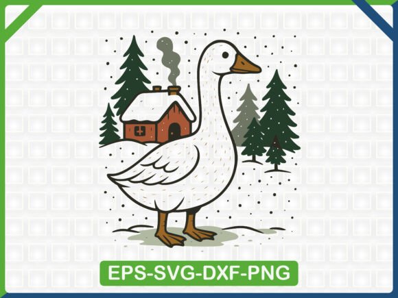 Winter Goose in Snowy Cabin Scene SVG: Graphics & T-Shirts